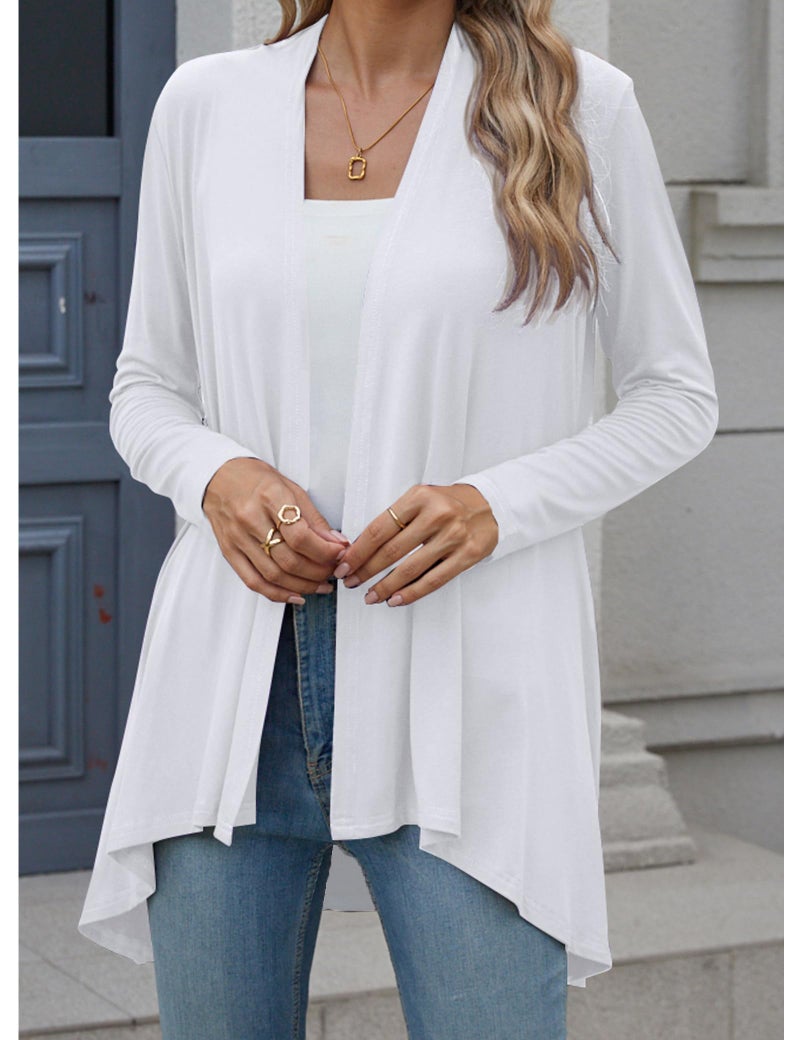 POGTMM Women's Cardigans Open Front Lightweight Long Sleeve Work Casual Cardigans with Pockets (US L(12-14), White) - Image 4